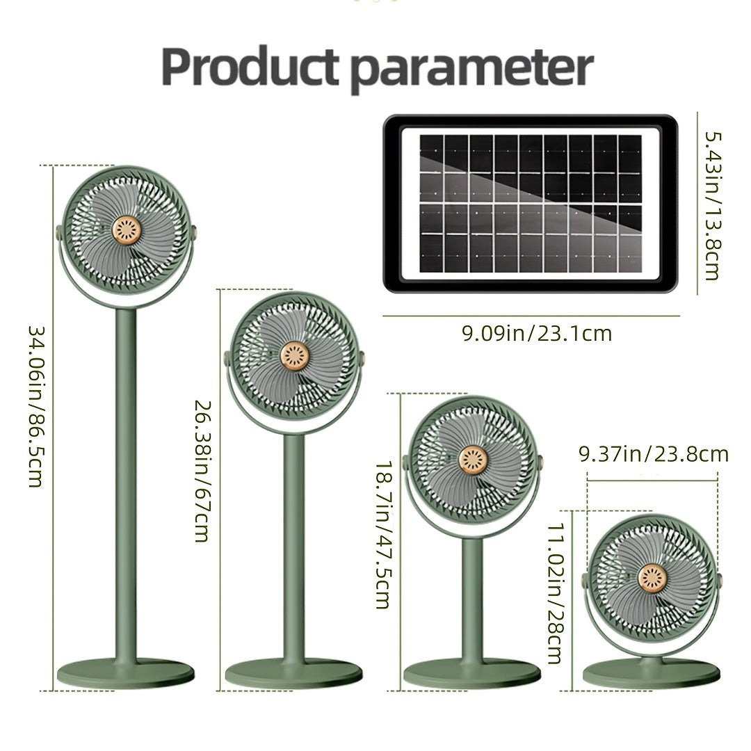 USB Charging Home Standing Fan, Solar Standing Fan, Outdoor Solar Charging Electric Fan, Retractable Floor Fan, Long Lasting Durable Fan, Perfect for Home Living Room and Outdoor Camping