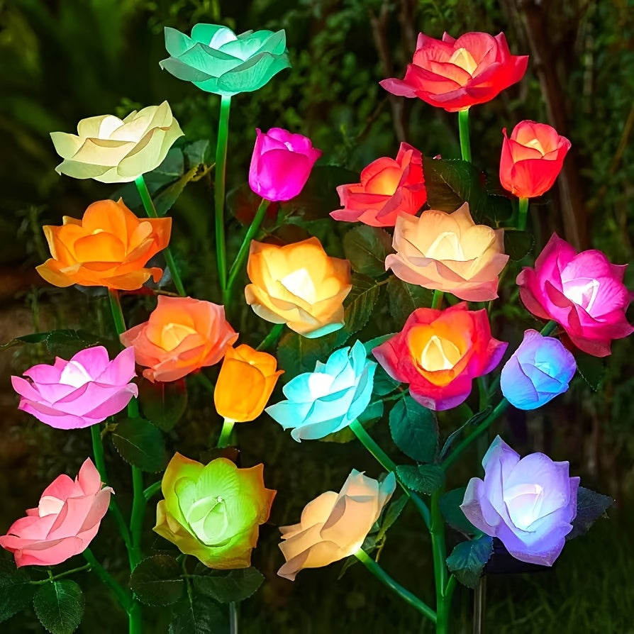 4pcs Solar 5-Rose Flower Light with 20 Flowers LED Artificial Flower Light Outdoor Decoration Courtyard, Garden, Path, Front Door, Lawn Ground Insert Flower Light Gift for Mom's Birthday