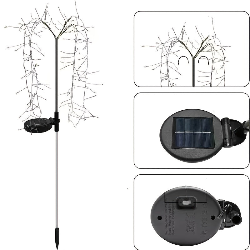 Solar Fireworks Courtyard Light - Copper-Plated Wire String Light with Nickel Battery, Semi-Flush Mount Installation Suitable for Paths, Lawns and Outdoor Picnics, Holiday Atmosphere Lighting | Decorative Stake | Easy-to-Clean Material