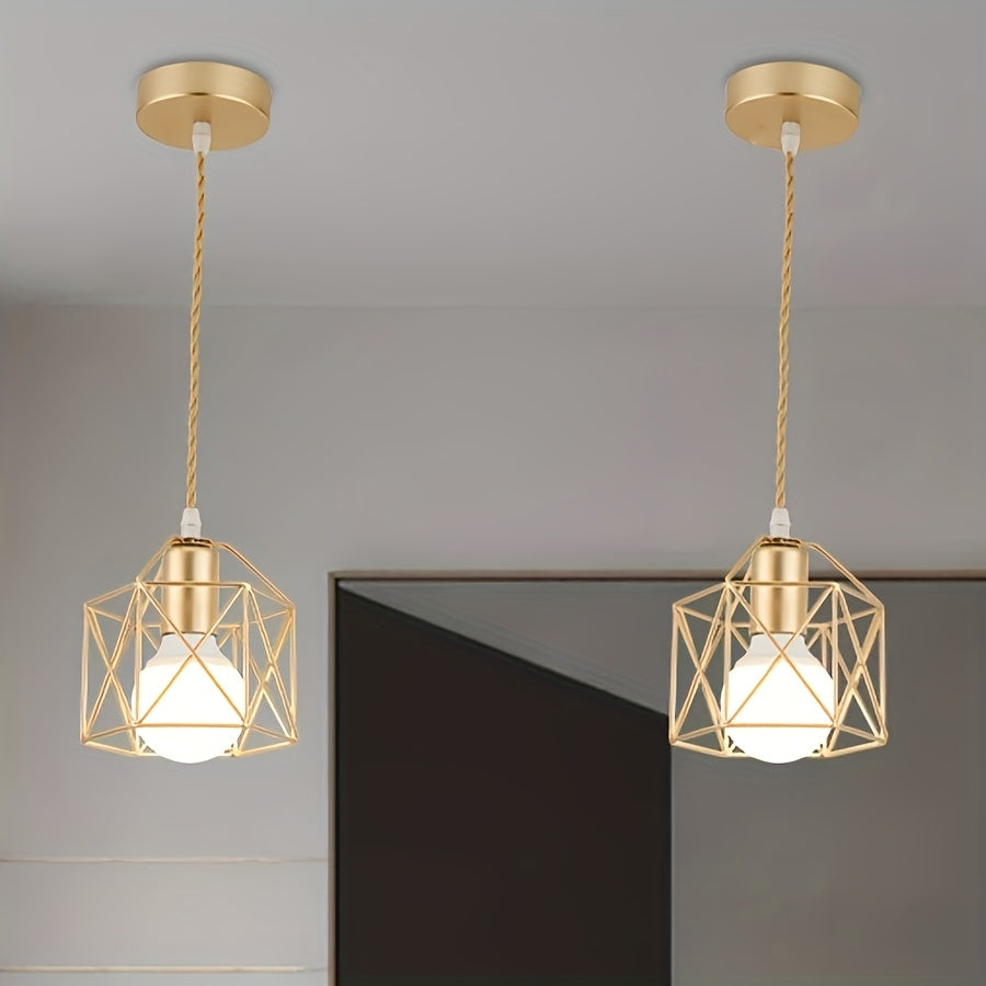 1/2/3/4-pack, rustic vintage pendant light, geometric ceiling fixture, modern gold iron pendant light, adjustable hanging wire, e27 socket (replaceable), suitable for dining room pendant light, living room, bedroom, study, bulb not included