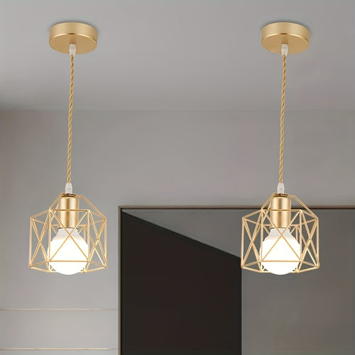 1/2/3/4-pack, rustic vintage pendant light, geometric ceiling fixture, modern gold iron pendant light, adjustable hanging wire, e27 socket (replaceable), suitable for dining room pendant light, living room, bedroom, study, bulb not included
