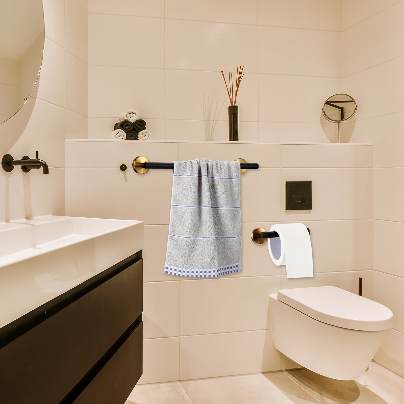 10-Piece Matte Black Bathroom Hardware Set - SUS304 Stainless Steel Wall Mount Towel Bar (16"), Toilet Paper Holder, Corner Hook & 2 Robe Hooks, with Screws & Anchors - Rustproof Bathroom Organizer for Towels, Robes, Accessories - Easy Install