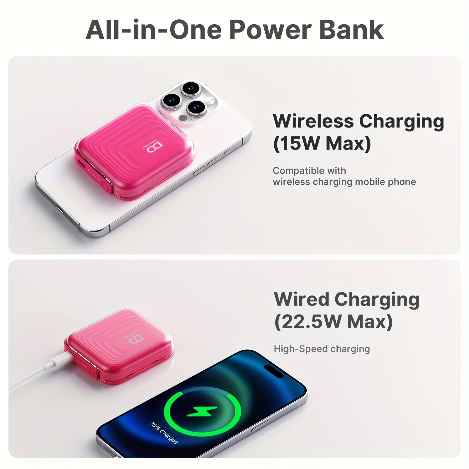超薄口袋便攜磁吸充電寶，5000毫安時無線充電器，支援22.5W PD快充，相容Mag-Safe，可適配iPhone 17/16/15/14/13/12系列，多色可選