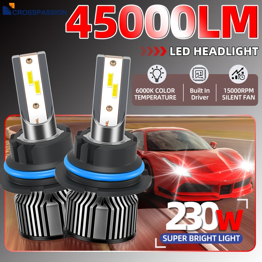 CROSSPASSION 2/4-Pack 230W Super Bright Car Headlights, 9005/HB3 9006/HB4 H1 H4 H7 H11 H13 9007 High/Low Beam CSP LED Headlights, 6000K White All-in-One Driver, Easy to Install, No Battery Included