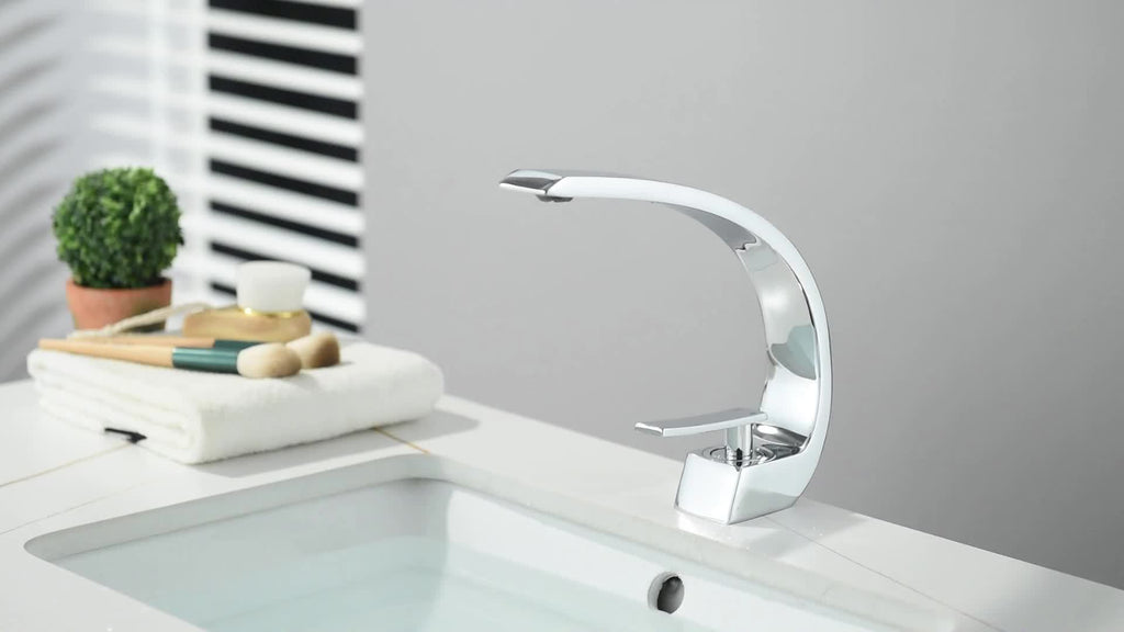 Single Handle Mixer Faucet for Bathroom Sink - Waterfall Design, Hot & Cold Water, Includes 2 US Standard 9/16" Hoses - Available in Matte Black, Brushed Nickel & Polished Chrome