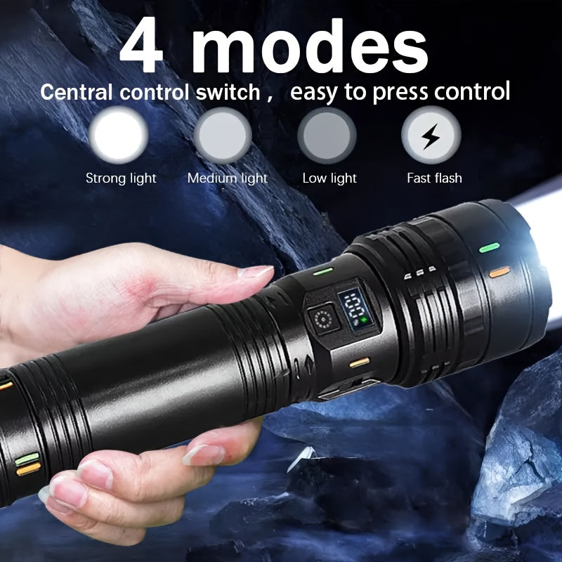 High Power LED Flashlight, Super Bright Adjustable Beam, Built-In High Capacity Lithium Battery, Durable ABS Material, IP44 Waterproof, Ideal for Camping Travel Patrol, Perfect Christmas Gift