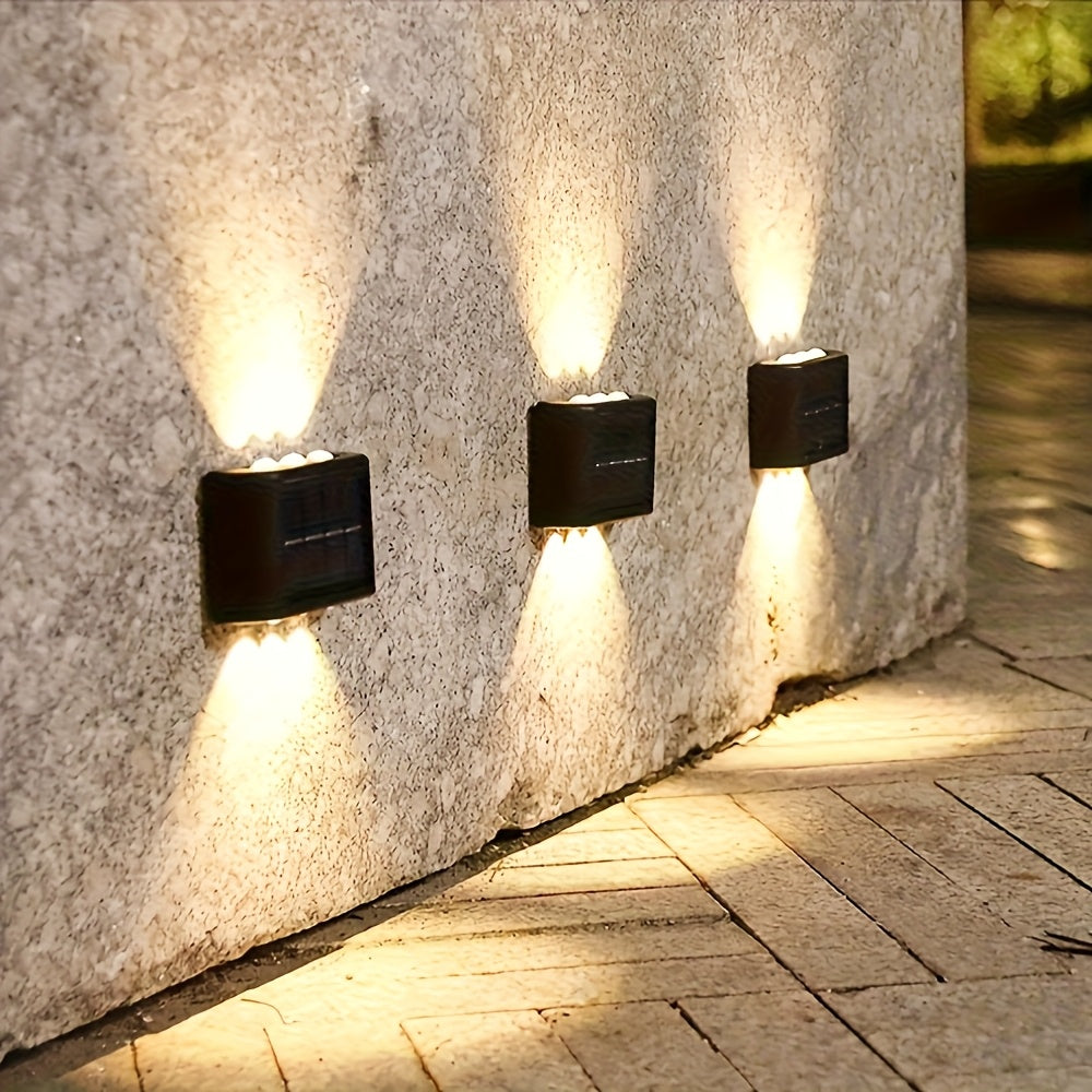 2-pack solar LED lights, outdoor solar spotlights, landscape balcony exterior wall decorative solar wall lights, outdoor exterior wall mounted lights, dusk to dawn, suitable for outdoor garden walls, pathway wall lights, warm/cool color optional