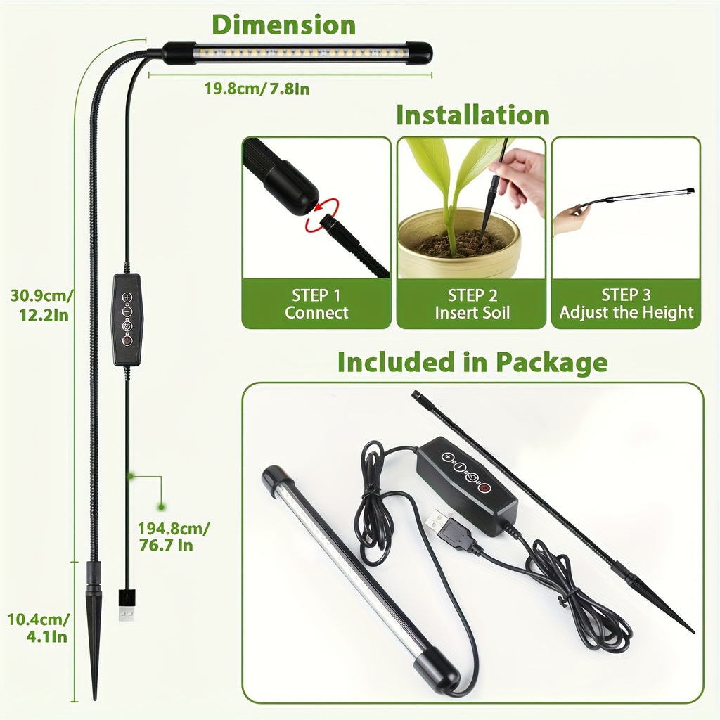 USB Powered Full Spectrum LED Plant Grow Light, Ground Plug Single Tube Plant Light, Gooseneck Dimmable Indoor Potted Plant Lamp, Built-in Automatic Timing Function, Indoor Sun Simulation Grow Light