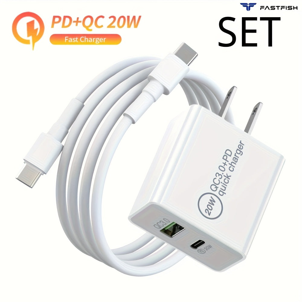 FastFish 20W PD Fast Wall Charger 3FT Type-C Cable For Samsung For Galaxy S23 S22 S21 S20 Ultra For iPhone 15 16