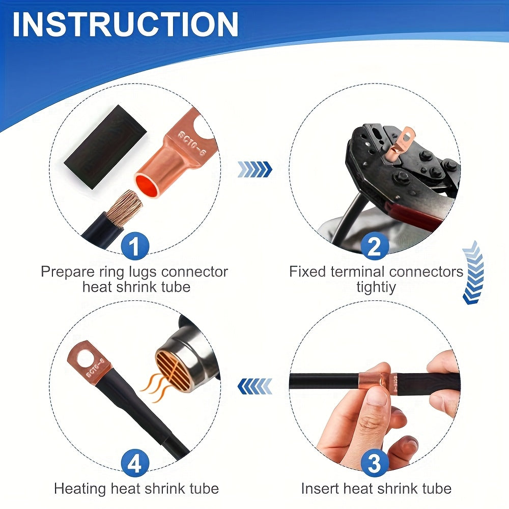 99/199-Piece AWG 6, 8, 10 & 12 Gauge Wire Terminal Set with Heat Shrink Tubing – Battery Cable Ends & Ring Terminal Connectors for Marine, Automotive, Cable & Electrical Applications