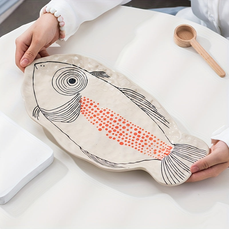 Elegant Hand-Painted Ceramic Fish Plate - Large Oval, Animal Theme, Perfect for Steamed Fish & Table Décor