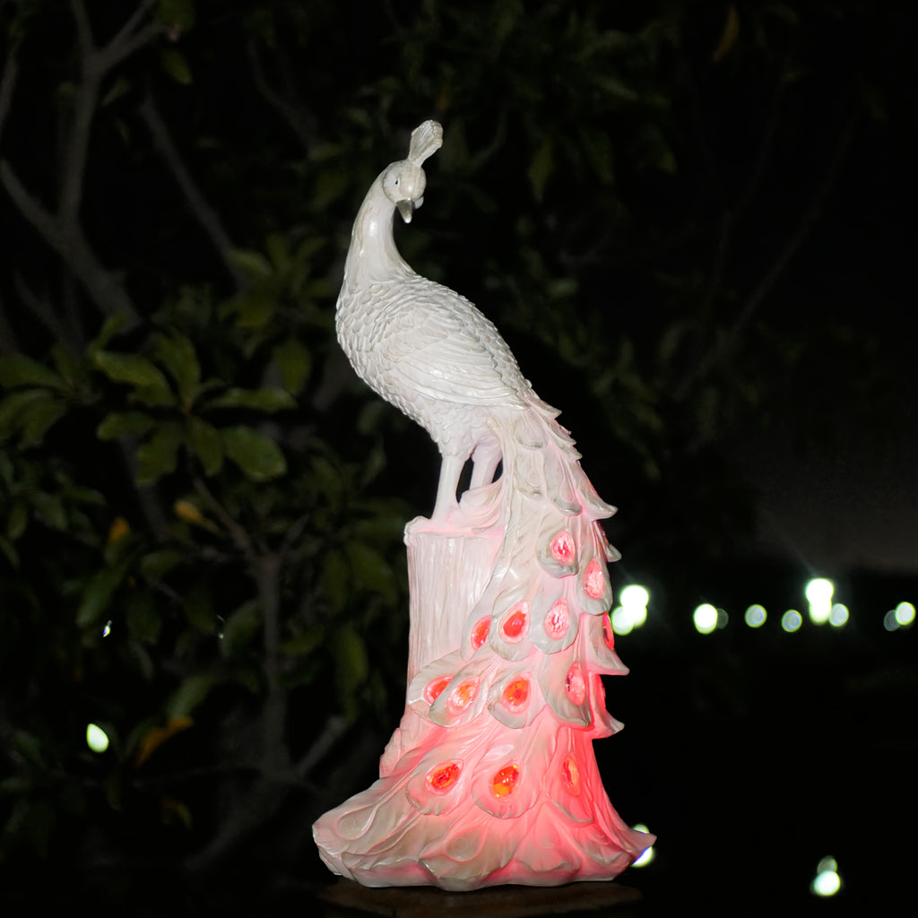 1pc Resin Craft Colorful Solar Light, White Peacock, 7-Color Slow Flashing Light Effect, Suitable for Garden, Courtyard, Lawn, Pond, Balcony, Porch, Christmas New Year Decoration, Gift for Friends