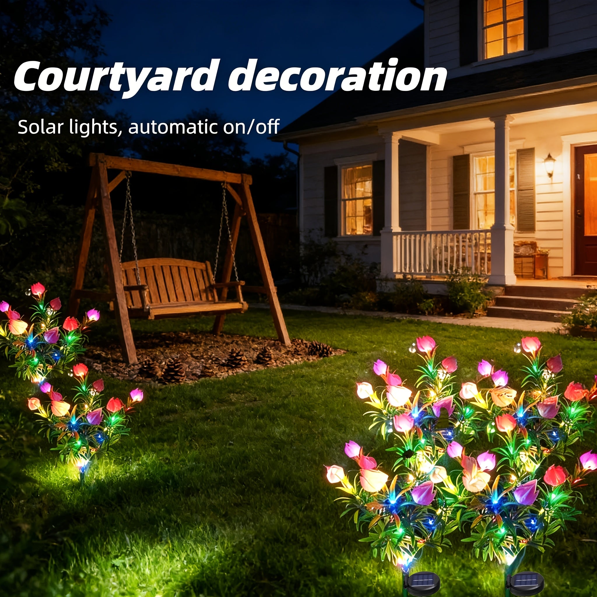 2026 Spring New Arrival! Solar 10-Head Colorful Light Gardenia Ground Insert Garden Light, Light Sensor, Automatic On/Off, Suitable for Garden, Path, Courtyard, Patio, Lawn, Valentine's Day Mother's Day