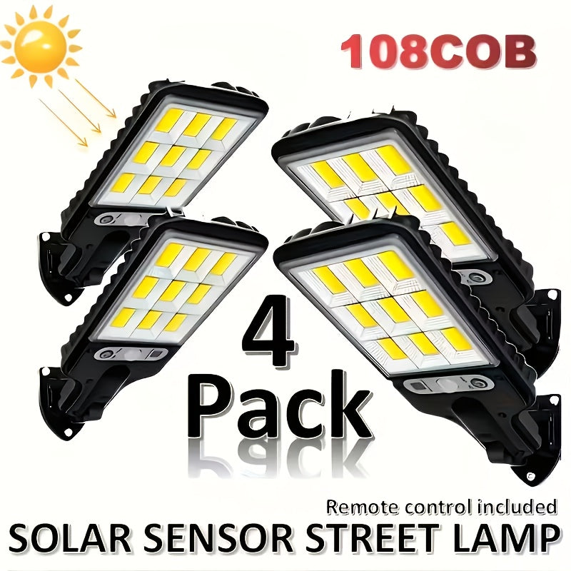 8/6/4 Pack Solar Street Light with PIR Motion Sensor, IP65 Protection Rating, 108 COB LED Security Wall Light with Remote Control, 3 Modes, Solar Searchlight Perfect for Garden, Courtyard, Porch, Garage Lighting