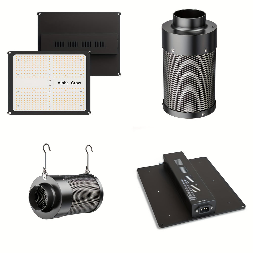 En: ALPHAGROW Ventilation & Lighting Kit: AG1000 Full Spectrum LED Grow Light | Dimmable & High Efficiency, for 2x2/3x3/4x2/4x4 Grow Tents, Includes 6" Fan Filter & 8ft Ducting with Speed Controller