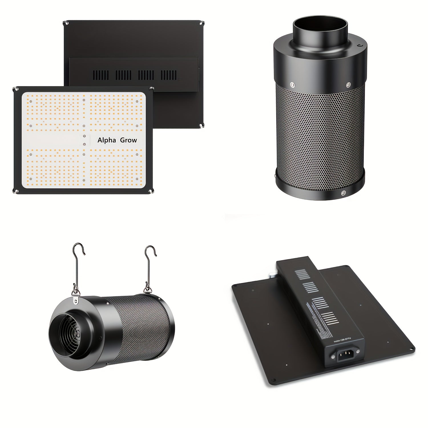 En: ALPHAGROW Ventilation & Lighting Kit: AG1000 Full Spectrum LED Grow Light | Dimmable & High Efficiency, for 2x2/3x3/4x2/4x4 Grow Tents, Includes 6" Fan Filter & 8ft Ducting with Speed Controller