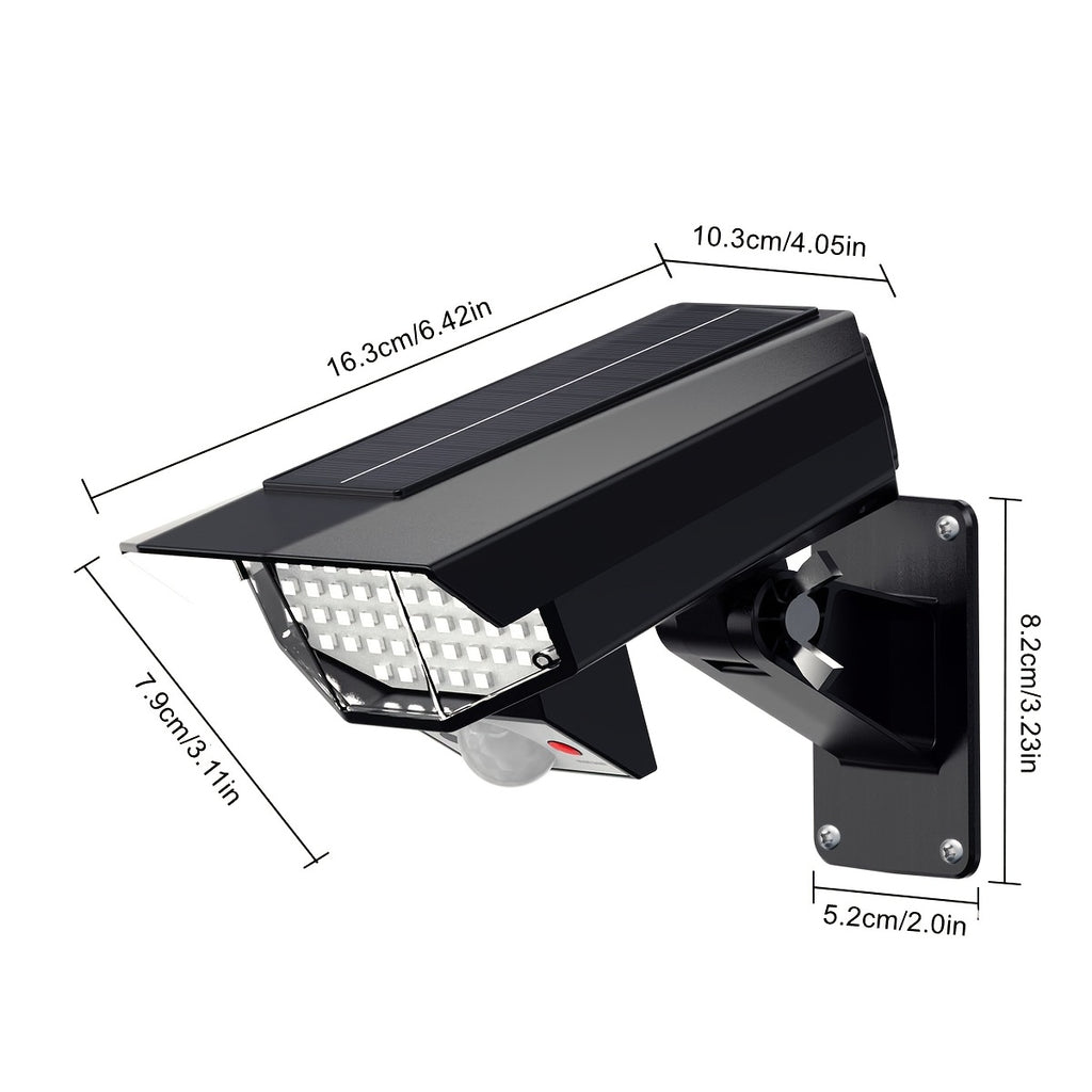 LED Motion Sensor Solar Wall Light, Wireless Dummy Camera Floodlight, Remote Control Solar Panel Spotlight, Simulated Security Monitoring Lamp for Porch Garden Patio Driveway