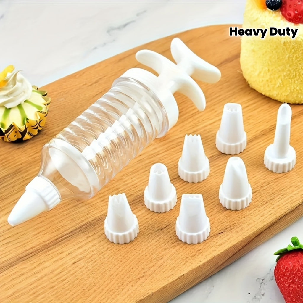 8Pcs Plastic Piping Tool Set with 8 Nozzles, Heavy-Duty Cream Squeezer Set, Ideal for Cake Decorating, Icing, Piping Gel and Soap Making, Compatible with Pastry Bags, Perfect for Home Bakers, Restaurants and Dessert Decoration