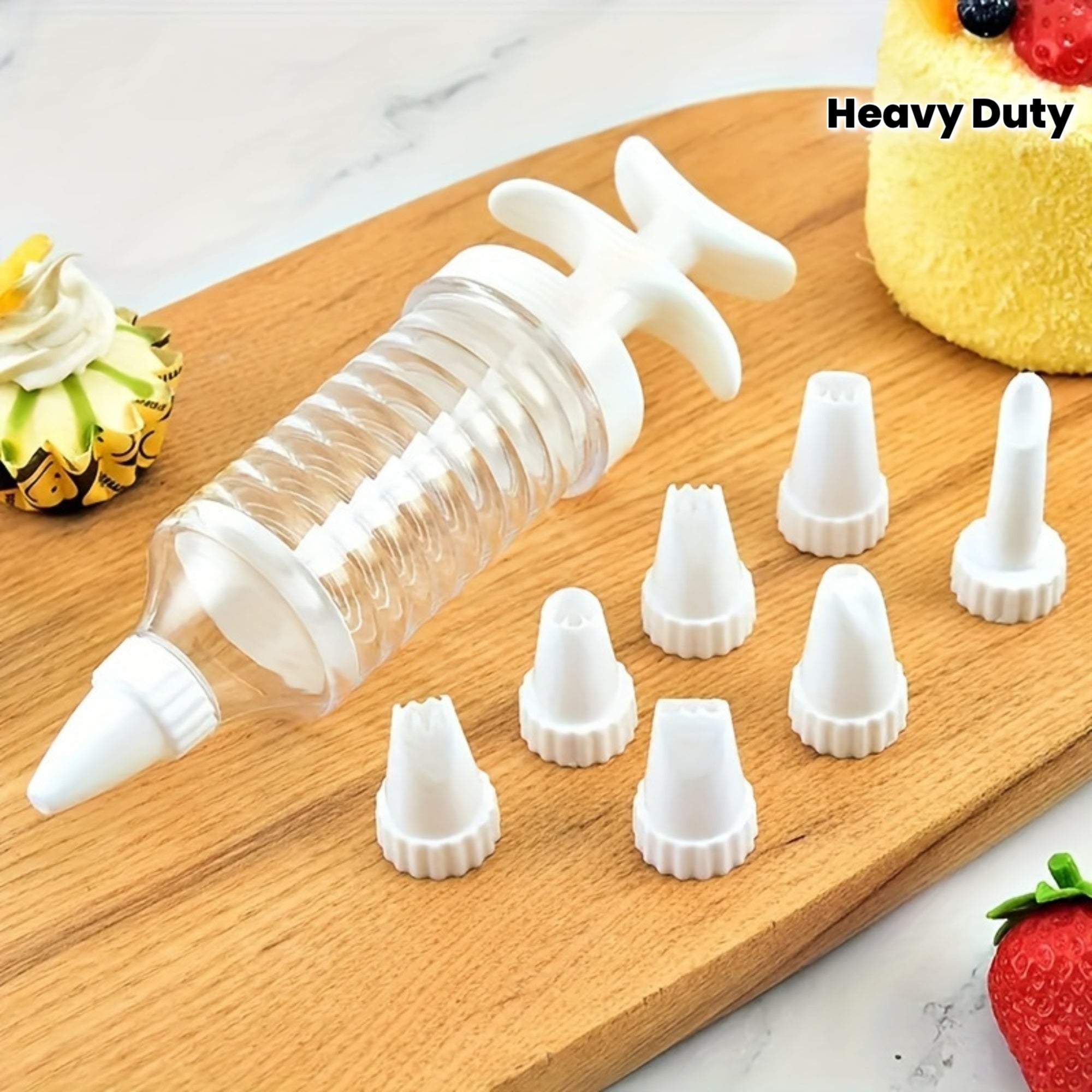 8Pcs Plastic Piping Tool Set with 8 Nozzles, Heavy-Duty Cream Squeezer Set, Ideal for Cake Decorating, Icing, Piping Gel and Soap Making, Compatible with Pastry Bags, Perfect for Home Bakers, Restaurants and Dessert Decoration