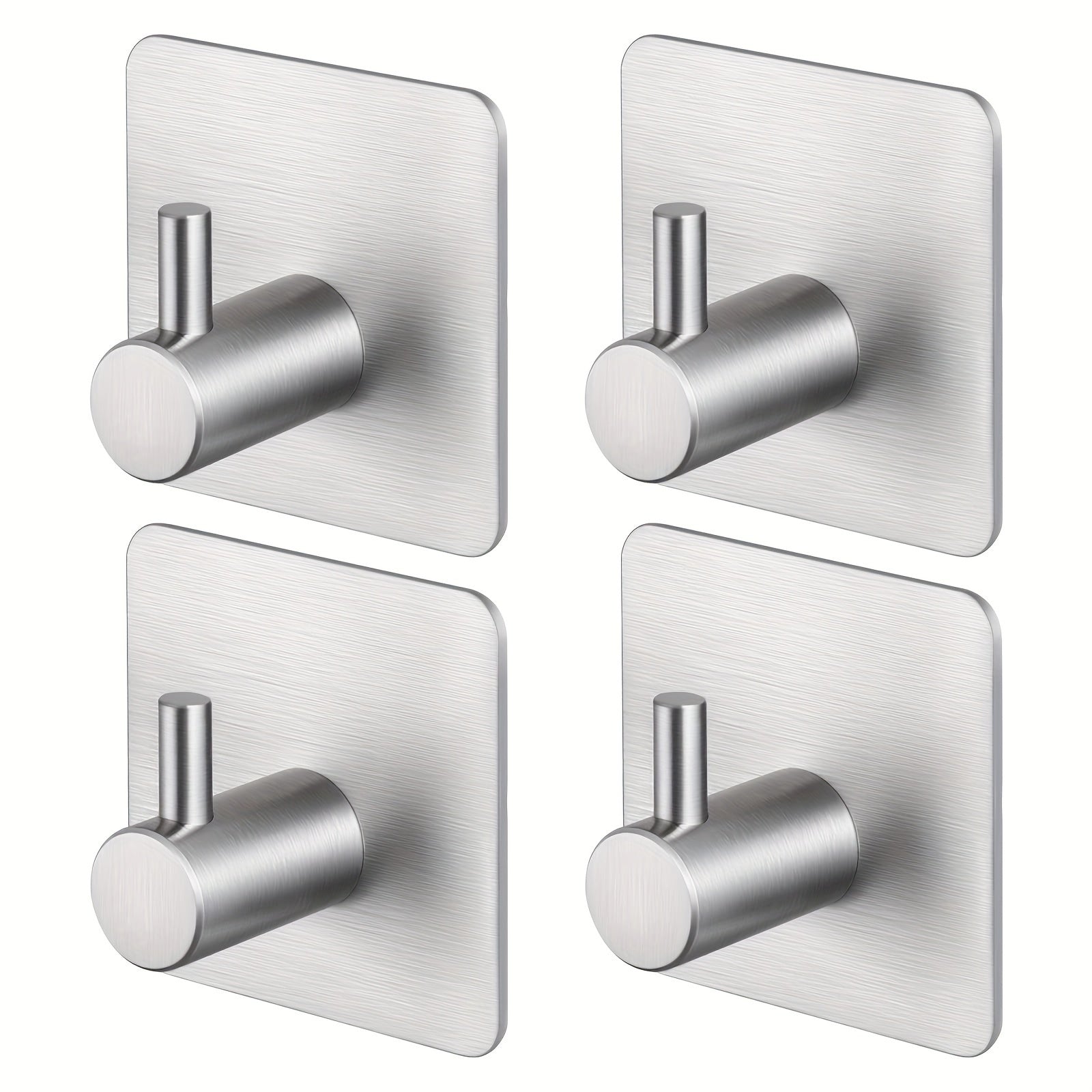 4 Pack Heavy Duty Adhesive Hooks - Towel Hooks, Stick-on Wall Hooks, Waterproof Stainless Steel for Bathroom, Kitchen & Home - Black & Silver