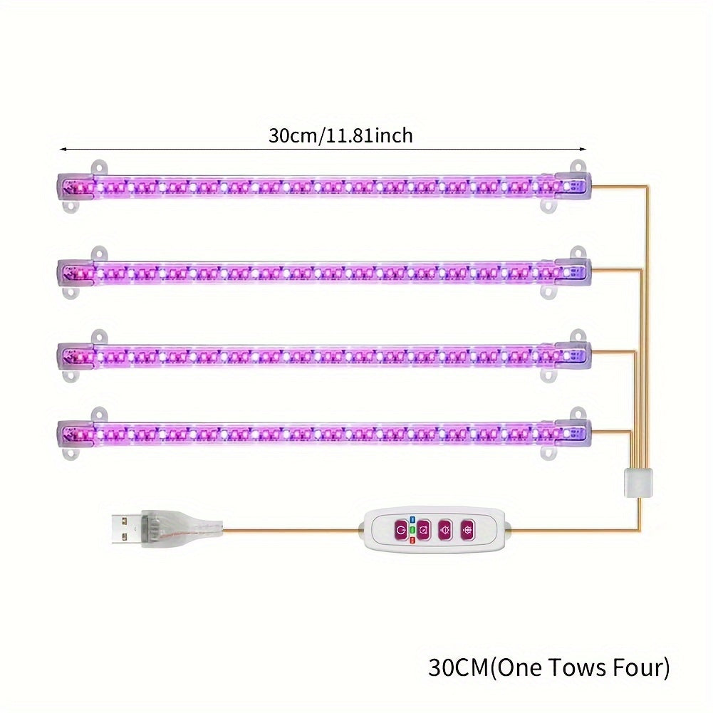 1/2/3/4 red/blue 11.81-inch LED grow light strip tube, timer control 8/12/16 hours, indoor plant USB brightness adjustment, full spectrum plant light for seedlings, vegetables, flowers