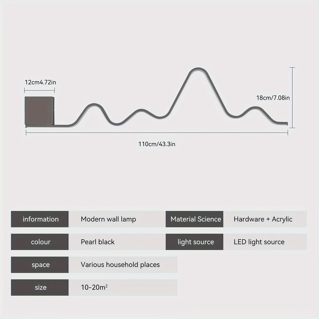 Qcyuui Lighting Dimmable LED Wall Light, Modern Wall Sconce 43.3-Inch / 109cm, Creative Wave Long Linear Wall Light with Remote Control, Suitable for Bedroom, Living Room, Hallway, Stairs, Entryway