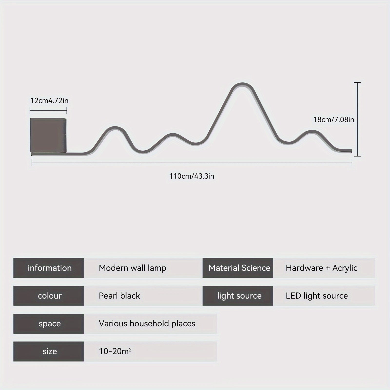 Qcyuui Lighting Dimmable LED Wall Light, Modern Wall Sconce 43.3-Inch / 109cm, Creative Wave Long Linear Wall Light with Remote Control, Suitable for Bedroom, Living Room, Hallway, Stairs, Entryway