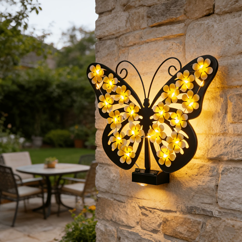 Solar Butterfly Wall Light - Vibrant Outdoor Decoration for Festivals and Gardens, Energy Saving, Illumination, Ni-MH Battery, Christmas Gift, Holiday Gift, Ambient Light for Garden and Outdoor Decor, Solar Wall Light, Perfect for Halloween & Christmas