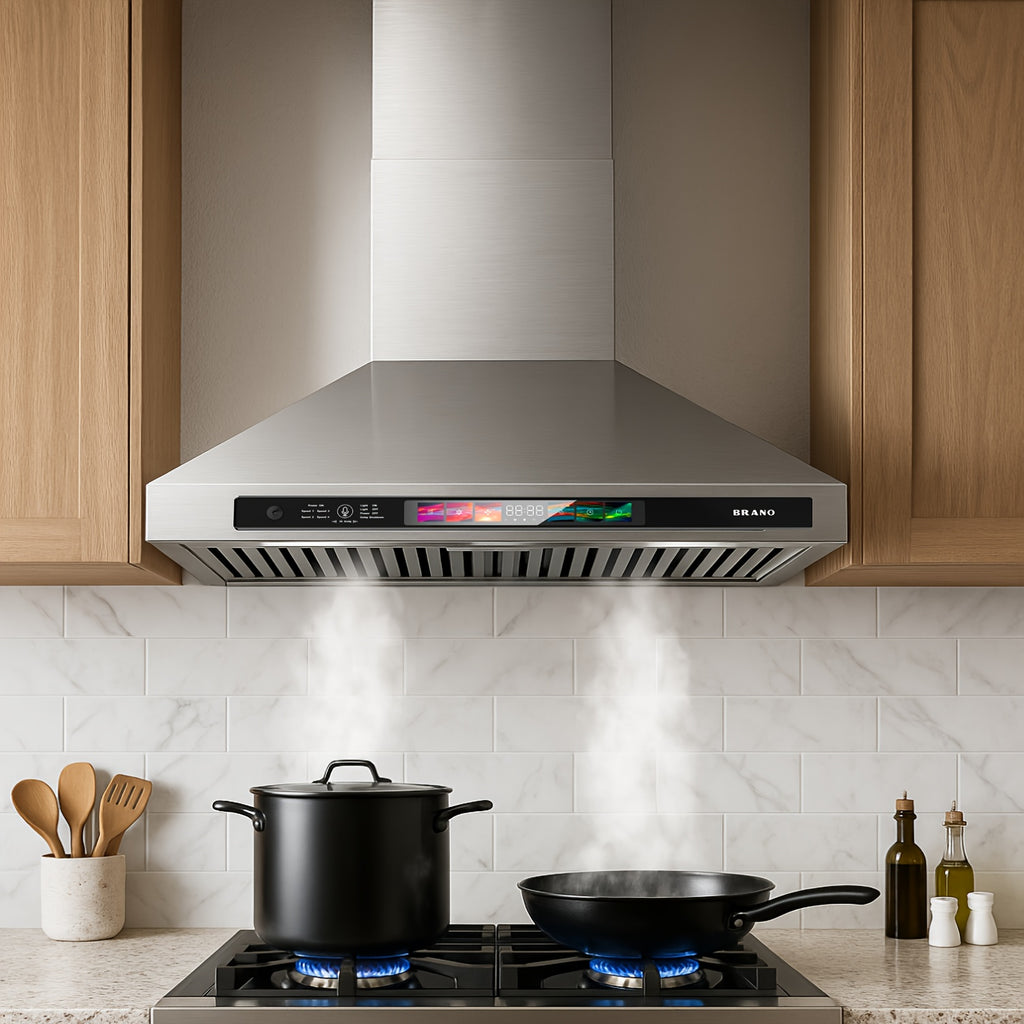 High-Suction Stainless Steel Range Hood – Smart Wall-Mounted Range Hood with Voice Control, 30/36 Inches
