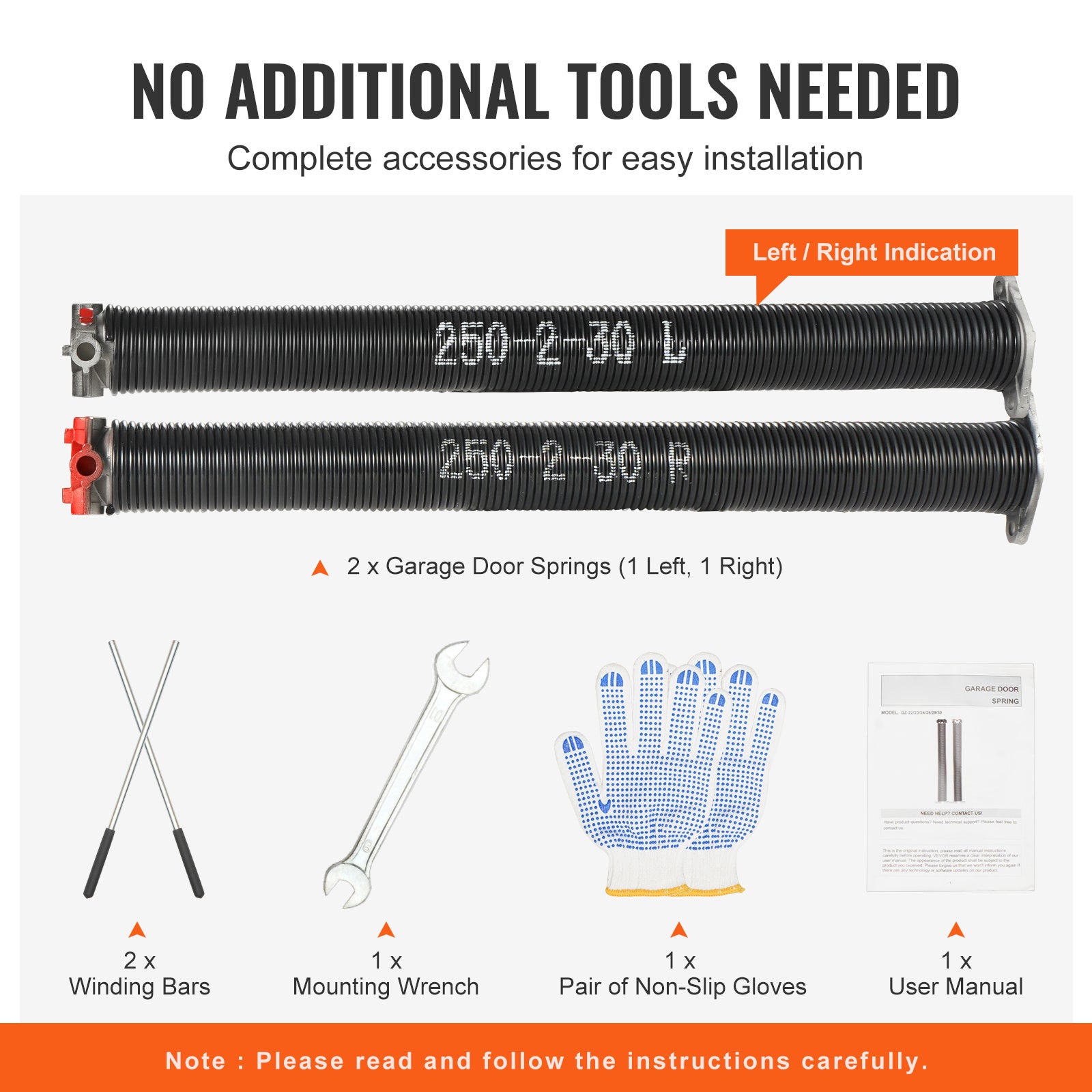 Garage Door Torsion Spring, 16,000 Cycles, 0.25 x 2 x 30in / 0.207 x 2 x 22in / 0.218 x 2 x 24in / 0.218 x 2 x 23in, with Non-Slip Winding Bars, Installation Tools and Gloves, Electrophoretic Coating, for Replacement