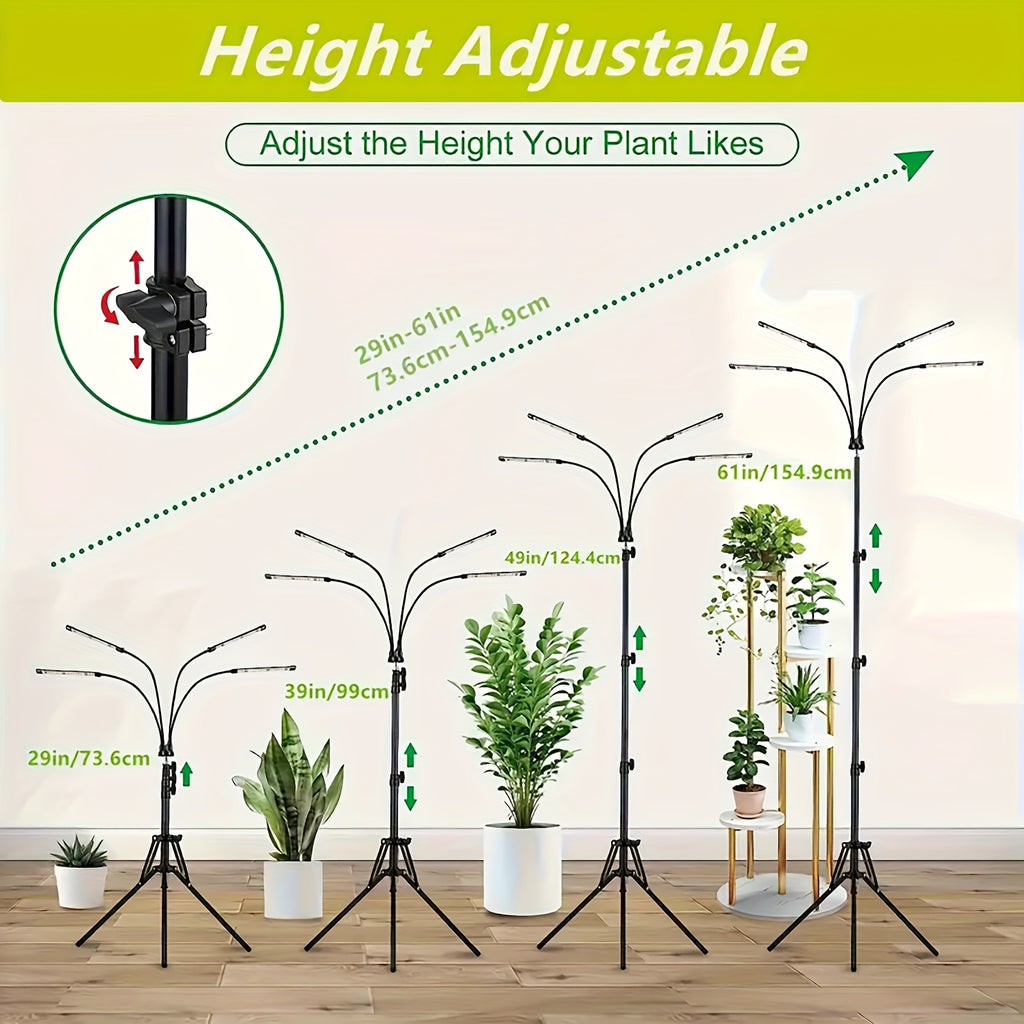 Full Spectrum Grow Light with Stand, 4/5/6 Heads Pack, Adjustable Brightness & Height, Sun Simulation, Promote Growth for Indoor Succulents & Flowers
