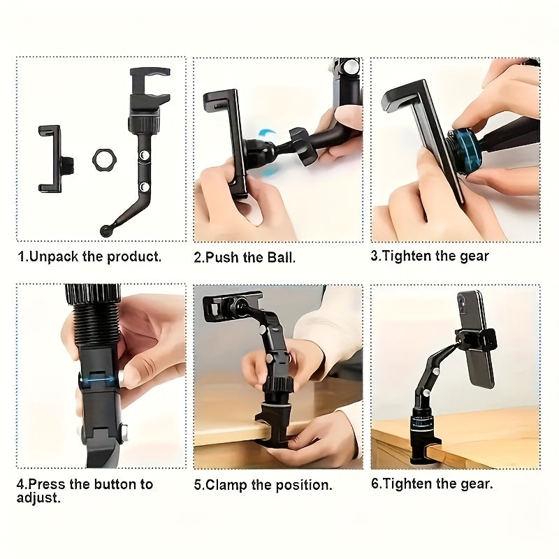 360° Rotating Adjustable Phone Holder – Car Mount & Guitar Stand, L-Shaped Design with Secure Grip, Durable Plastic Construction for Hands-Free Viewing & Music Playback, Car Accessory, Stylish Look, Sturdy Build