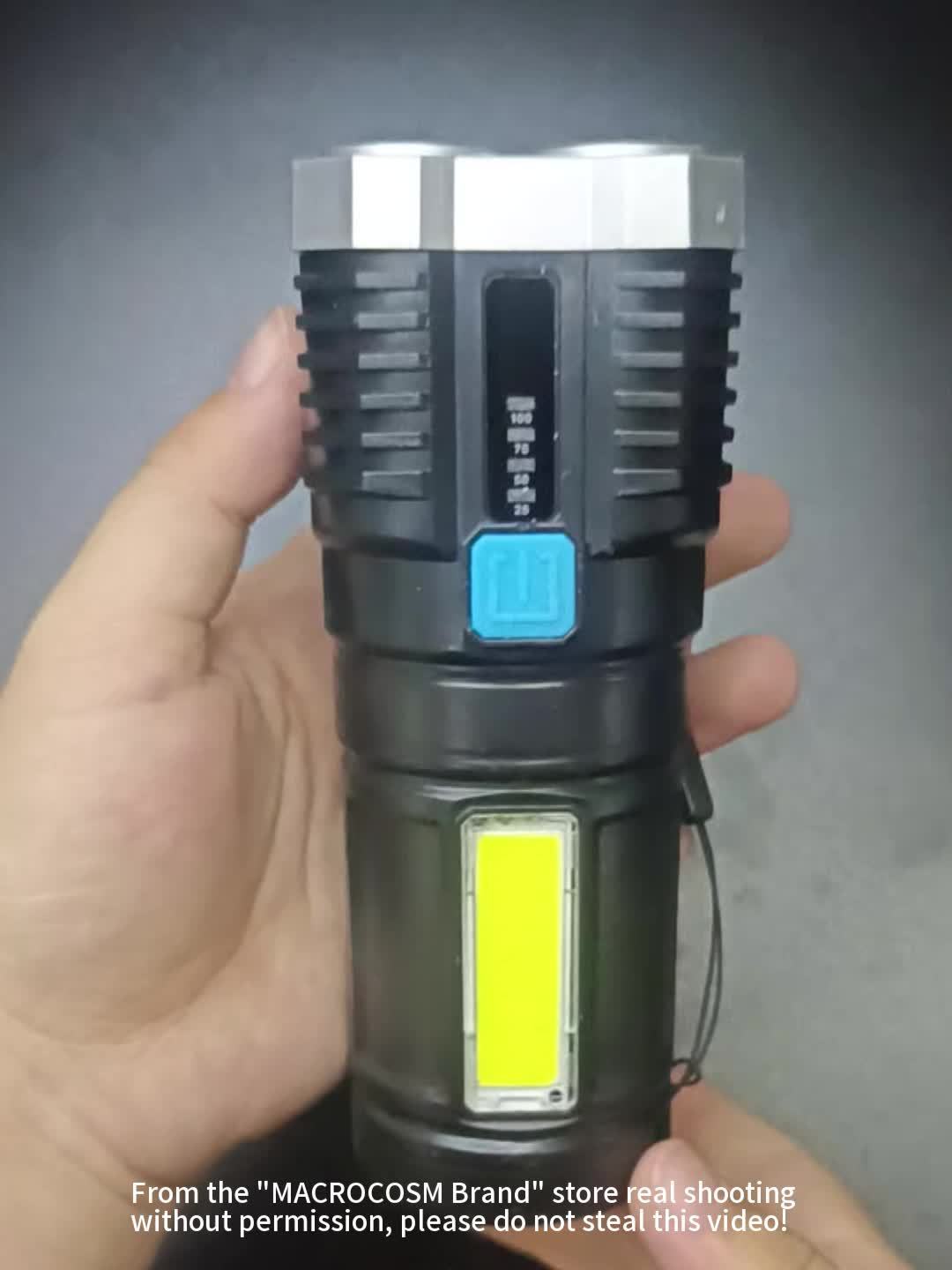 1PC 4LED Flashlight with COB Side Light, 4 Lighting Modes USB Rechargeable, Camping Tool, Plastic Material