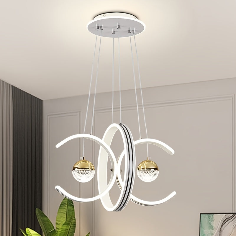 Modern LED Indoor Pendant Light Double-C Circle Pendant Decoration, 3-Color Temperature Adjustable Lighting Fixture
