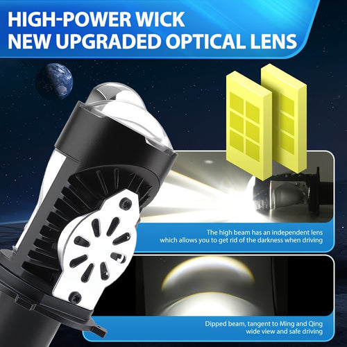 120W 40000 Lumens LED Car Motorcycle Headlight Bulb H4 Dual Projector Lens 6000K Brightness 12V/24V Aluminum Cooling Fan Design Easy Installation 1pc/2pcs