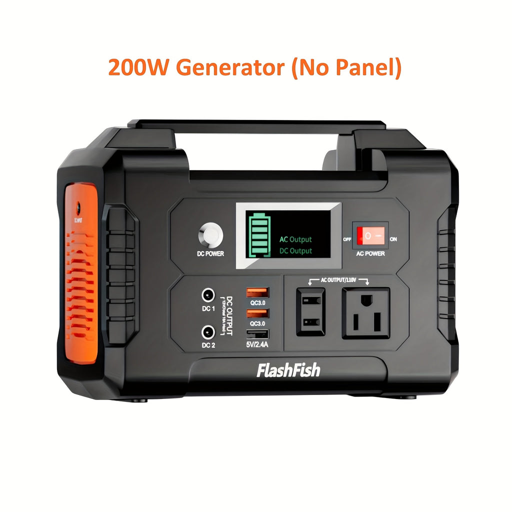 Flashfish 便攜式電源站鋰電池組，120W/150W/200W 便攜式太陽能發電機站，60W/100W 太陽能板可選，151Wh 鋰電池備用電源，具備 110V AC USB DC 輸出，適用於家庭緊急情況、戶外露營、露營車、釣魚