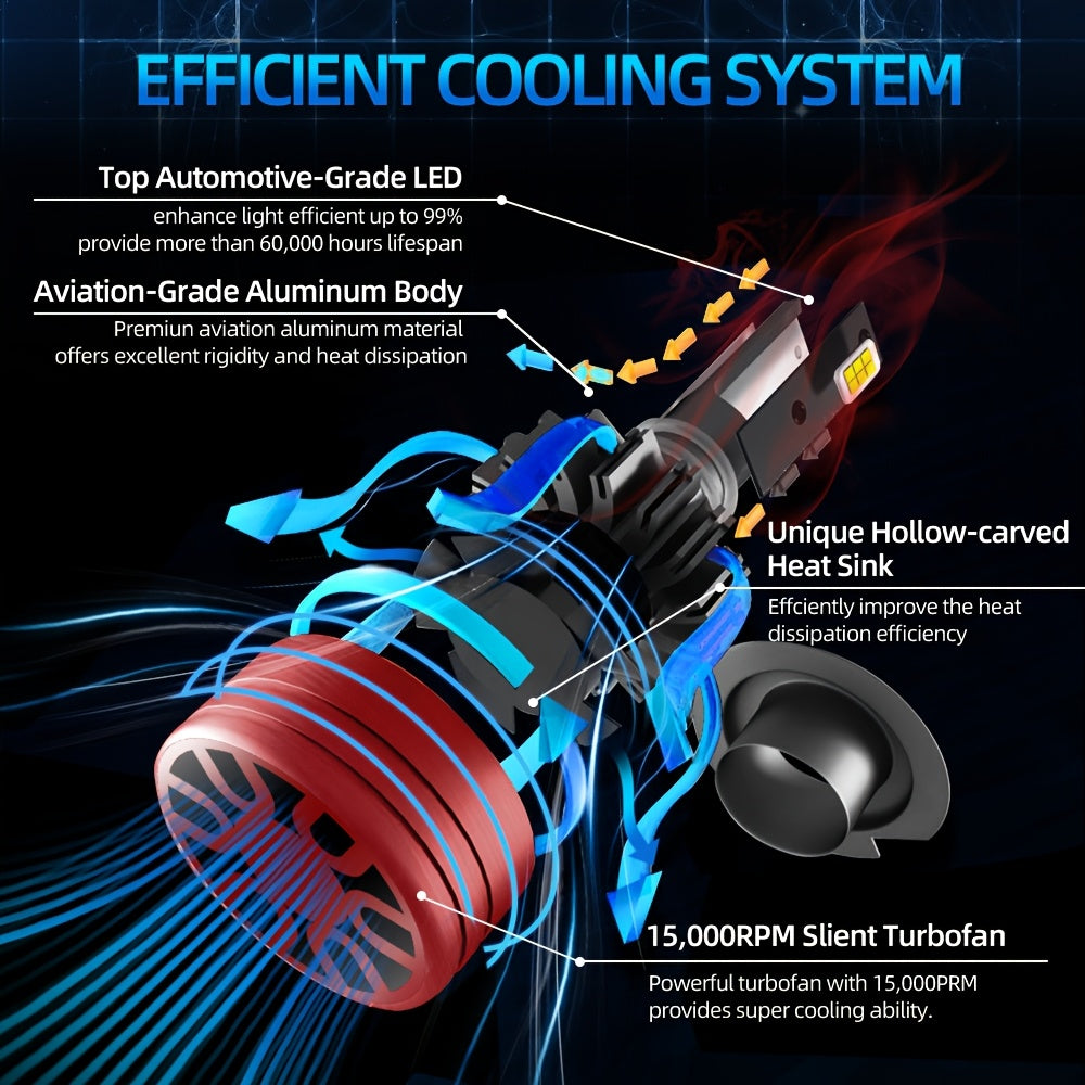 2Pcs 270W LED Headlight Bulbs - High/Low Beam, 6500K White, Plug-and-Play, Enhanced Visibility and Safety, Fits Most Vehicles