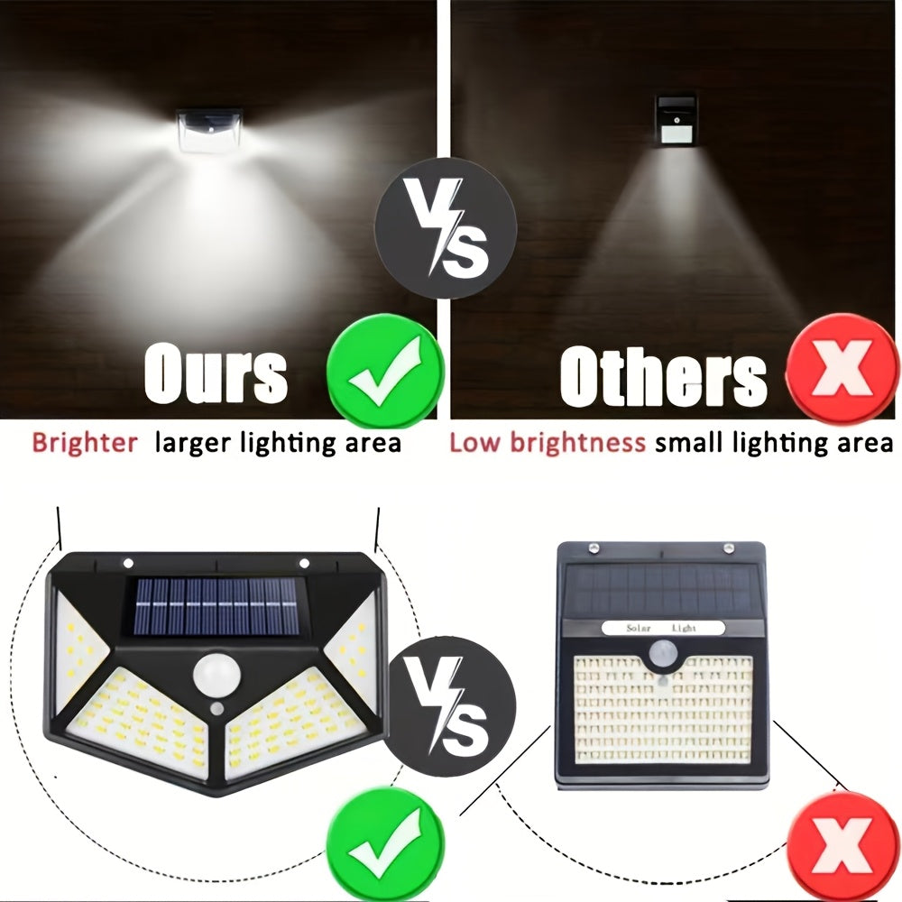 2-Piece Outdoor Solar Wall Light High Brightness 100LED 4-Side Illumination 270-Degree Wide Angle Lighting Easy Installation IP54