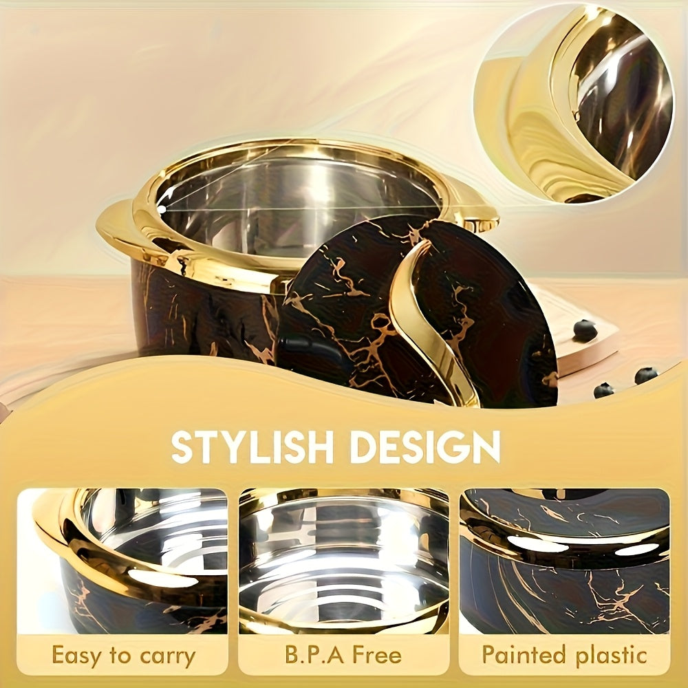 3-Piece Gold Touch Insulated Dinnerware Set – Stainless Steel Hot & Cold Food Bowl with Lids, Portable Thermos (Home Use), Office Lunch Container, Hot Pot Tableware