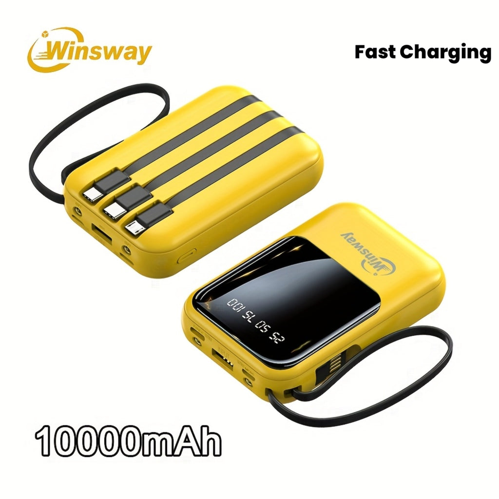 Winsway 10000mAh行動式掛繩充電寶 - 20W快速充電，內建LED顯示燈，4合1 USB C/Type-C輸入輸出，相容安卓手機和平板電腦，旅行必備