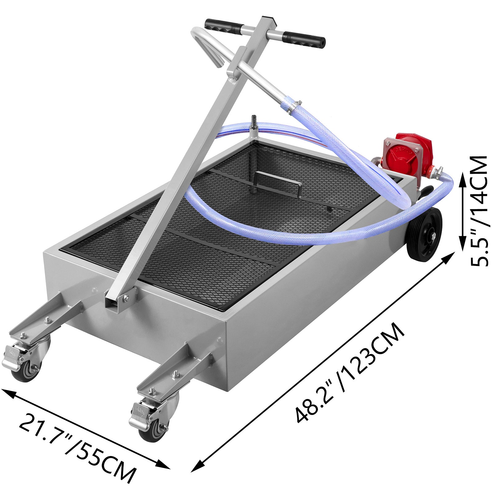 VEVOR 15 Gallon Oil Drain Pan, 57 Liter Low Profile Drain Tank, Large Capacity Oil Change Pan, with Folding Handle, Oil Pump, Hose and Swivel Casters, Suitable for Oil Change in Sedans, SUVs, Trucks