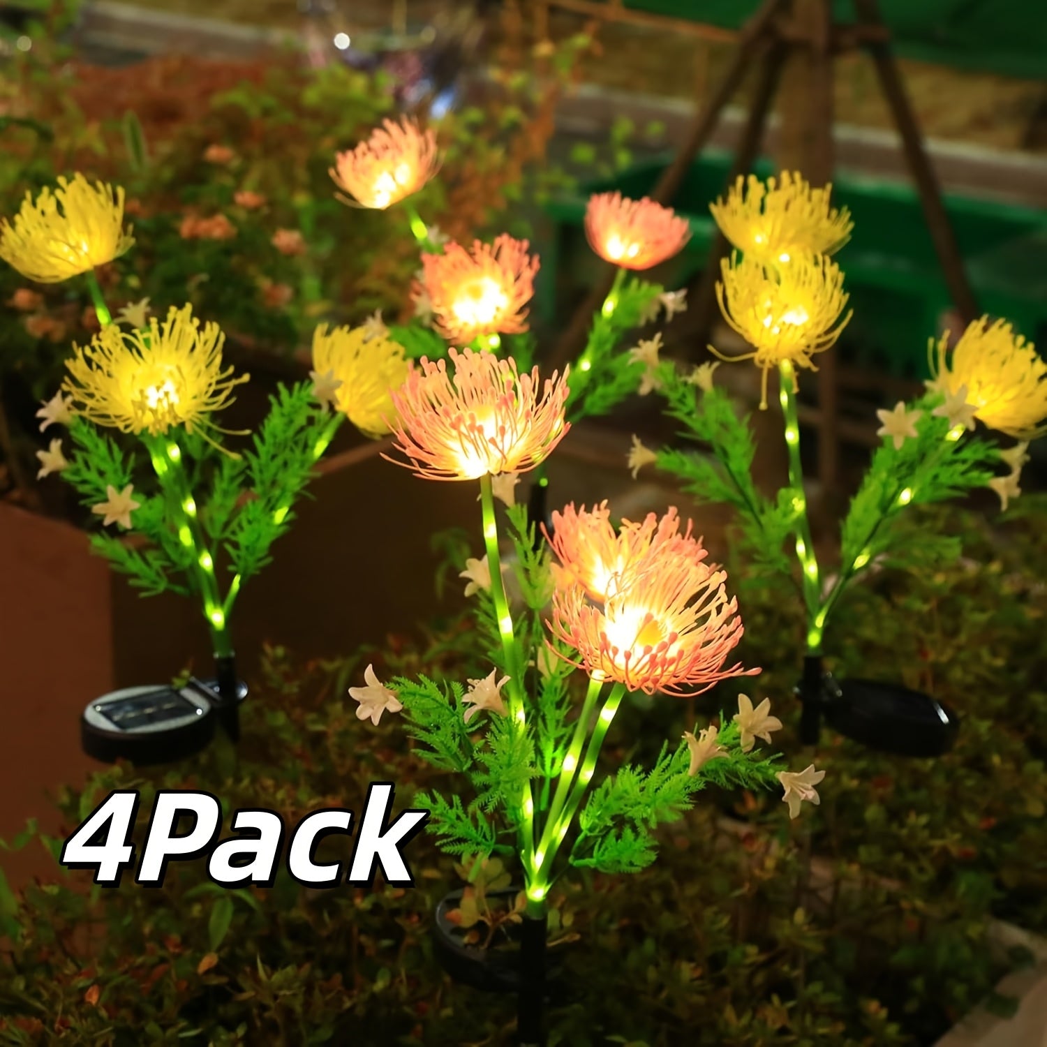 Solar Pink + Yellow Lycoris Radiata 4-Piece 12-Head Solar Flower Light, Outdoor Solar Garden Light, Suitable for Christmas Decoration, Flower Light with Glowing Stem, Can Be Used for Flower Pot, Courtyard, Path, Balcony and Garden Decoration