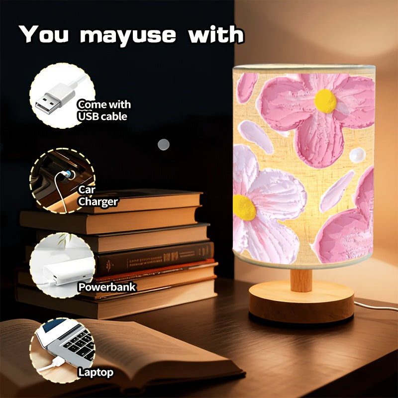 Dreamy floral background print ambiance bedroom table lamp with pink falling petals, suitable for living room and dining table lighting, indoor table lamp with lampshade, decorative lighting piece, perfect as a gift for Thanksgiving