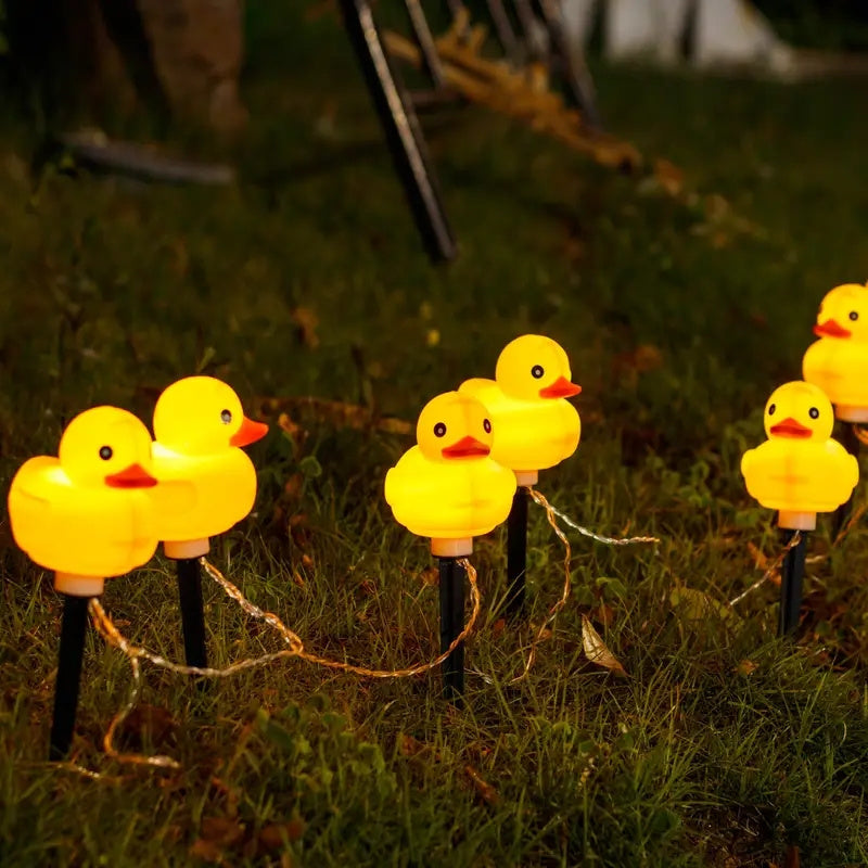 Solar Yellow Duck Light, Multi-Color Changing 8 LED, for Flower Garden Courtyard, Christmas and Halloween Decorative String Light