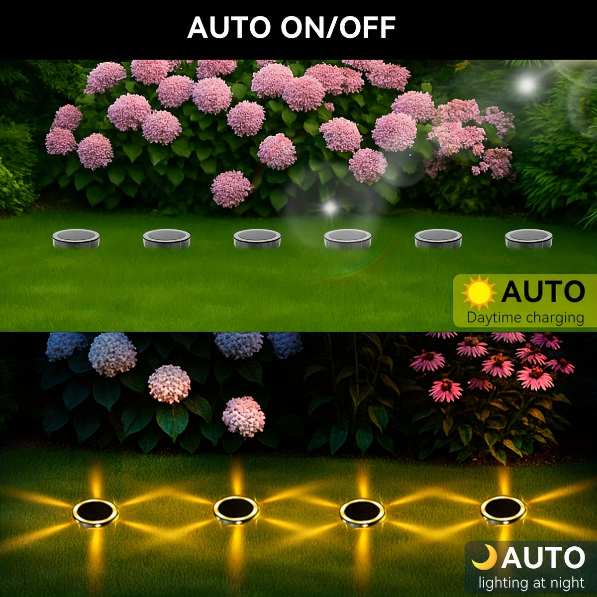 4-Piece 6LED Solar Ground Light, Garden Ground Deck Light, Suitable for Path, Park, Courtyard, Lawn, Villa, Halloween Christmas Party Decorative Lighting, Light Sensor Control, Outdoor IP44 Durable Warm White