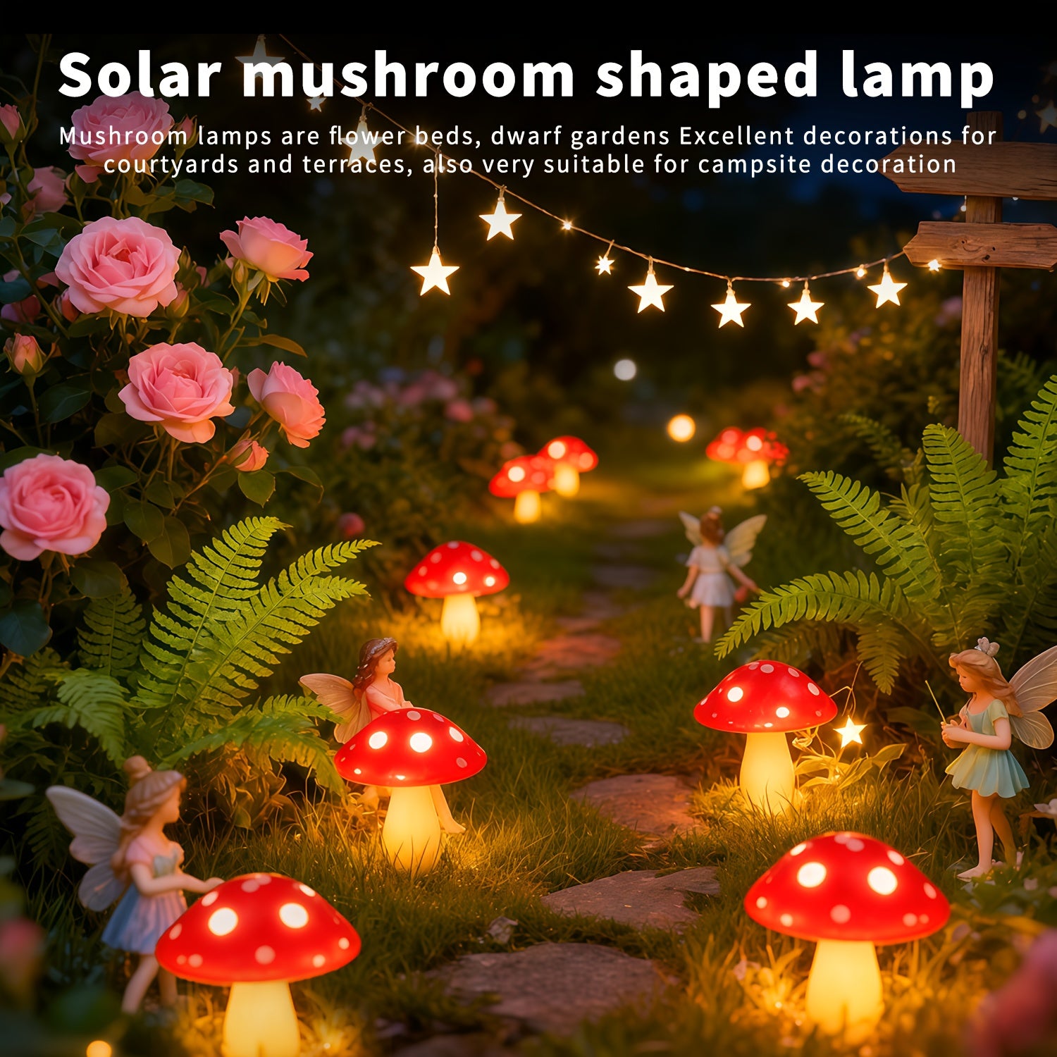 20/10 Pcs Outdoor Solar String Lights, LED Twinkling Fairy Mushroom Light, 12 Lighting Modes, Ground Insert Type, Red Mushroom Garden Decorative Light, Suitable for Party, Wedding, Camping, Lawn, Flower Bed, Valentine's Day