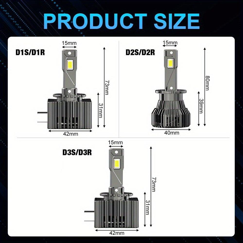 2 Pcs D1S D2S D3S LED Headlight Bulbs, Canbus Ready D1R D2R D3R Car Bulbs LED 6500K CSP Chip 120W Plug-and-Play