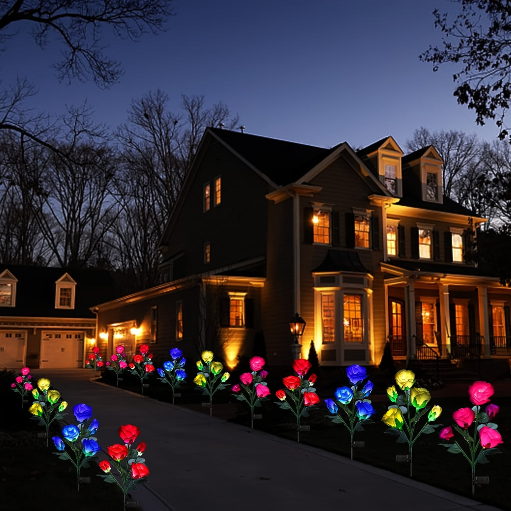 1/2-Piece Solar 6 Red Rose Lights, Simulated Flower Light, Rose Lawn Light, Night Light Landscape Garden Suitable for Courtyard Outdoor Lawn Decorative Light Home Decoration Flower Christmas, Halloween, Mother's Day, Valentine's Day