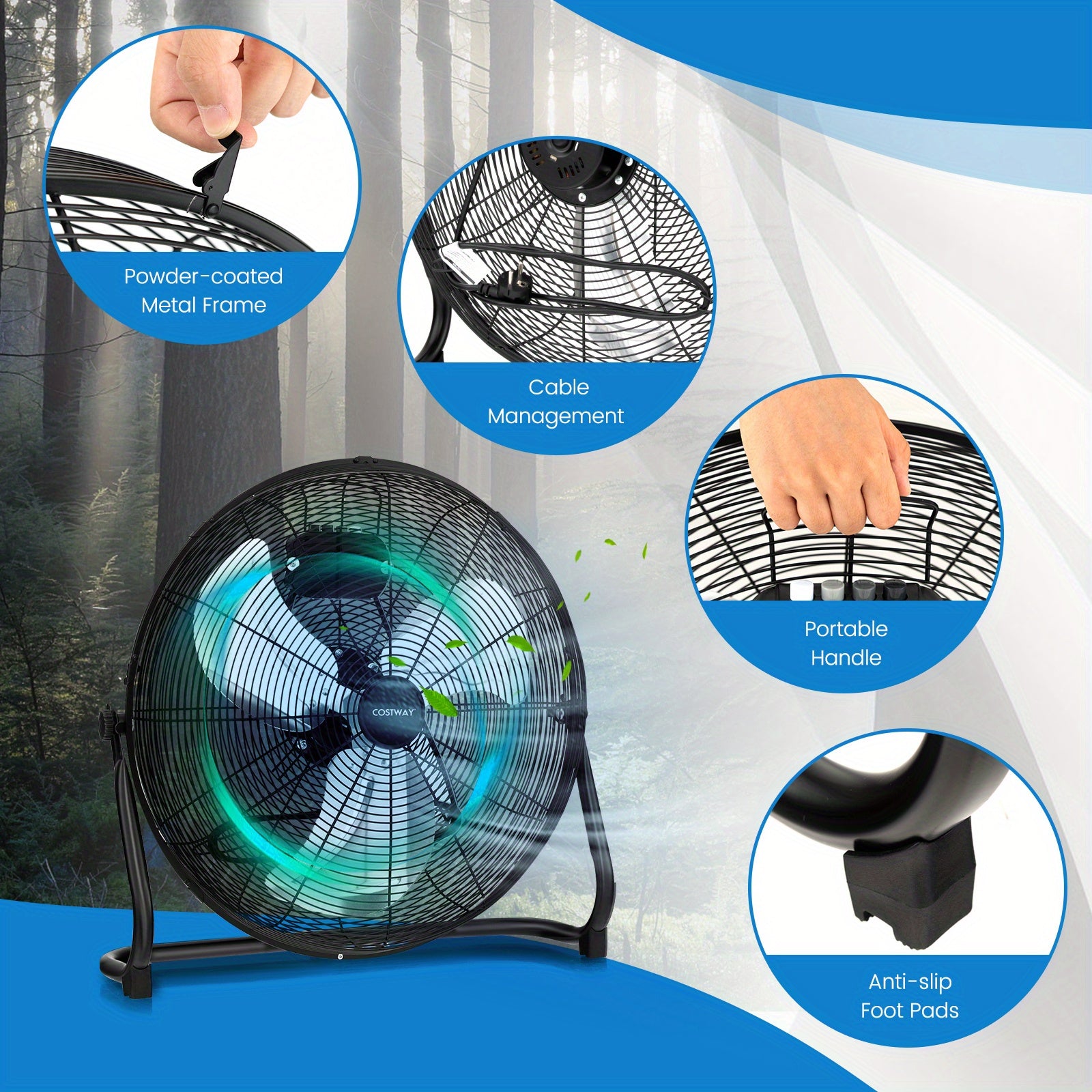 Life Star 20" High-Speed Industrial Floor Fan - 3-Speed Heavy-Duty Air Circulator, 145° Adjustable Tilt, Metal Aluminum Blades, Portable with Handle & Rubber Feet, for Warehouse/Garage/Basement (Black), Durable Build