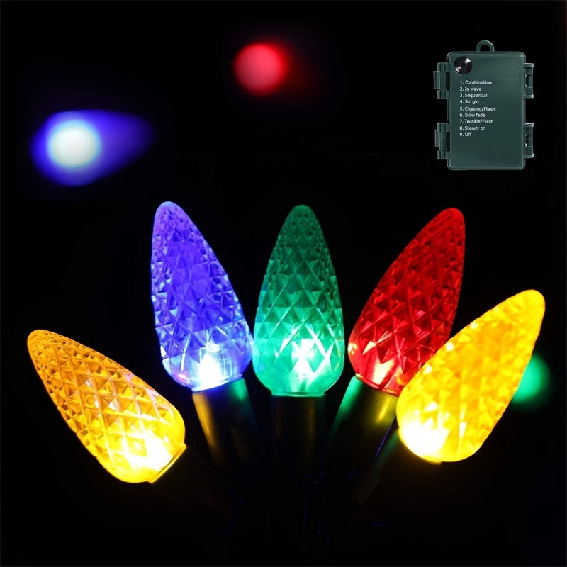 C6 灯泡圣诞灯带计时器 - 50 LED 16.4 英尺草莓电池串灯，用于室外室内 - 迷你照明装饰庭院花环花环派对圣诞树圣诞装饰品